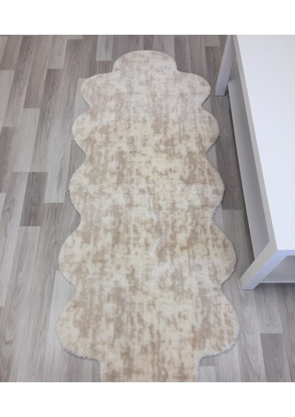 Peluş Post Çift Kafa Kaymaz Taban Yıkanabilir Tavşan Tüyü Halı Yolluk Bej
