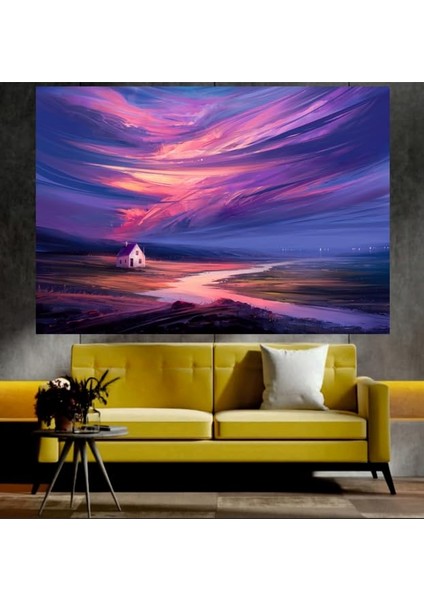 Gökyüzü ve Köy Evi Manzaralı Sanatsal Dekoratif Duvar Tablosu (35X50 Cm)
