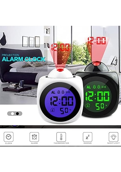 Yansıtmalı Projeksiyon Termometreli Konuşan Alarmlı Çalar Masa Saati modelleri