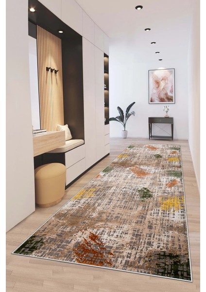 Renkli Kesme Yolluk Koridor Halısı, Dijital Baskı, Yıkanabilir, Kaymaz Taban, 3058