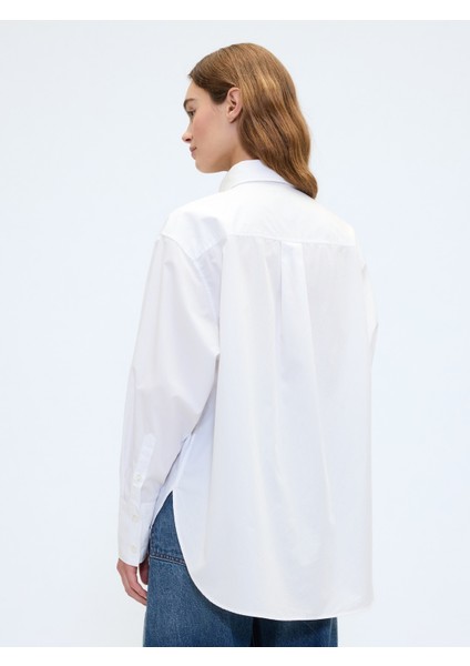 Kadın Beyaz Organik Pamuk Poplin Big Gömlek fırsatları