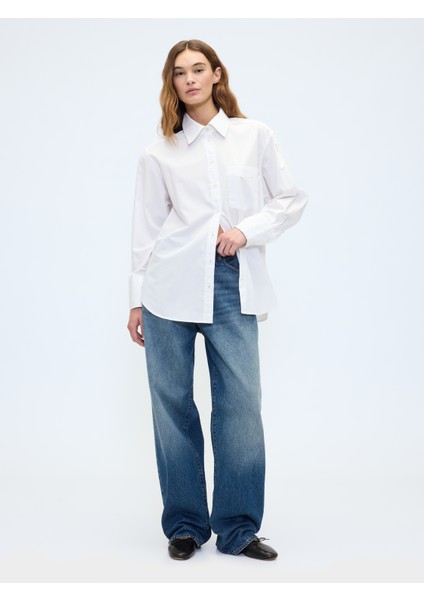 Kadın Beyaz Organik Pamuk Poplin Big Gömlek indirimleri