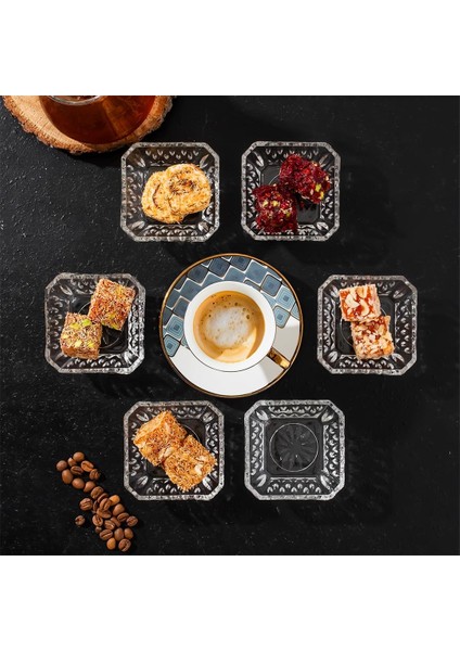 Eylül 6&apos;lı Kahve Yanı Sunumluk Cam Kase Seti Mini Ikramlık Şekerlik, Reçellik, Sosluk Kase