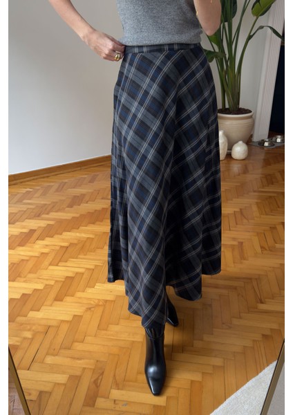 Ekose Desen Verevli Etek- Gri fırsatları