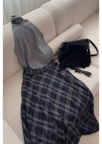 Ekose Desen Verevli Etek- Gri indirimleri