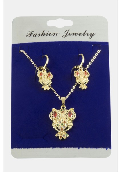 Baykuş Zirkon Taşlı Set Kolye
