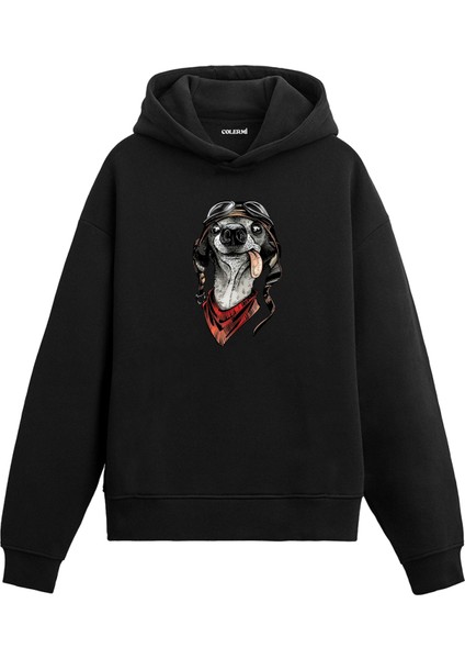 Pilot Köpek Tasarım Baskılı Eğlenceli Unisex Kapüşonlu Hoodie