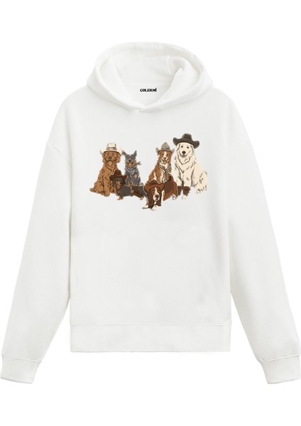 Kovboy Şapkalı Köpekler Tasarım Baskılı Eğlenceli Unisex Kapüşonlu Hoodie