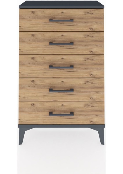 Arges Komodin 5 Çekmeceli 60X30X96 Antrasit-Çam