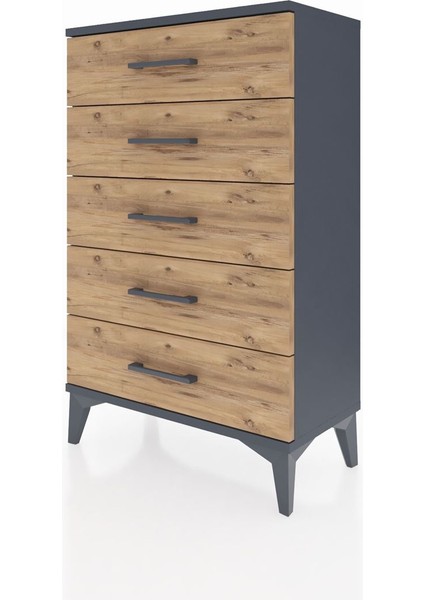 Arges Komodin 5 Çekmeceli 60X30X96 Antrasit-Çam modelleri