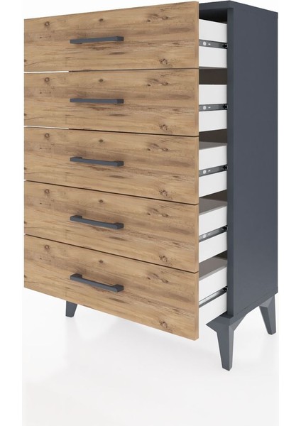 Arges Komodin 5 Çekmeceli 60X30X96 Antrasit-Çam fırsatları