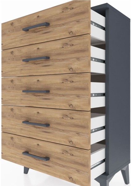 Arges Komodin 5 Çekmeceli 60X30X96 Antrasit-Çam indirimleri