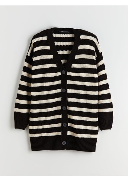 Yeni Sezon V Yaka Çizgili Kadın Triko Hırka indirimleri