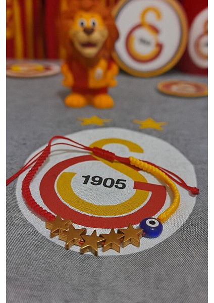 Galatasaray 5.yıldız Nazar Detaylı Taraftar Hematit Doğal Taş Bileklik - El Yapımı Ayarlanabilir