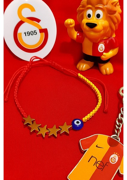 Galatasaray 5.yıldız Nazar Detaylı Taraftar Hematit Doğal Taş Bileklik - El Yapımı Ayarlanabilir modelleri