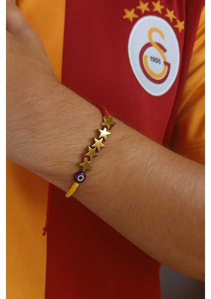 Galatasaray 5.yıldız Nazar Detaylı Taraftar Hematit Doğal Taş Bileklik - El Yapımı Ayarlanabilir indirimleri