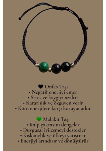 Siyah Makrome Bileklik – Oniks & Malakit Detaylı - El Yapımı Ayarlanabilir