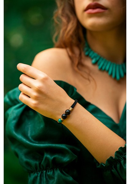 Siyah Makrome Bileklik – Oniks & Malakit Detaylı - El Yapımı Ayarlanabilir fırsatları