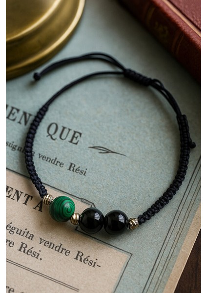 Siyah Makrome Bileklik – Oniks & Malakit Detaylı - El Yapımı Ayarlanabilir indirimleri