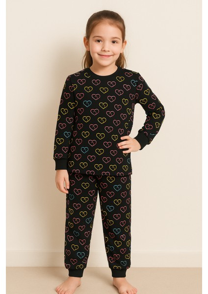 Kız Erkek Çocuk Desenli Pamuklu Rahat Pijama Takımı - 1040