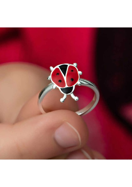 Gümüş Uğur Böceği Çocuk Kız Yüzük modelleri