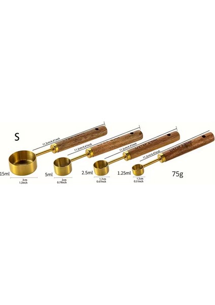 Vasto 4'lü Paslanmaz Çelik Ahşap Saplı Ölçü Kaşığı Seti Ölçü Kabı 1.25ML 2.5ml 5ml 15ML fiyatları