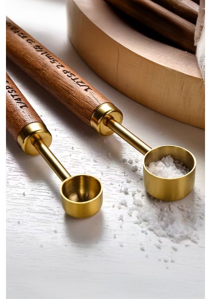 Vasto 4'lü Paslanmaz Çelik Ahşap Saplı Ölçü Kaşığı Seti Ölçü Kabı 1.25ML 2.5ml 5ml 15ML fırsatları