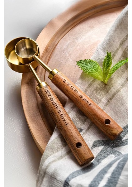 Vasto 4'lü Paslanmaz Çelik Ahşap Saplı Ölçü Kaşığı Seti Ölçü Kabı 1.25ML 2.5ml 5ml 15ML indirimleri