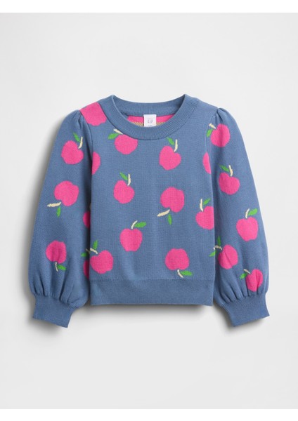 Kız Bebek Mavi Puff-Sleeve Kazak