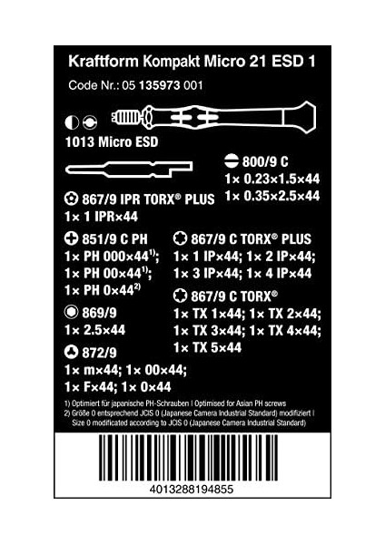Tornavida Seti Kompakt Mikro Esd 1, 21 Parça Uç Seti, Uç Tornavidası, Epa 05135973001 modelleri