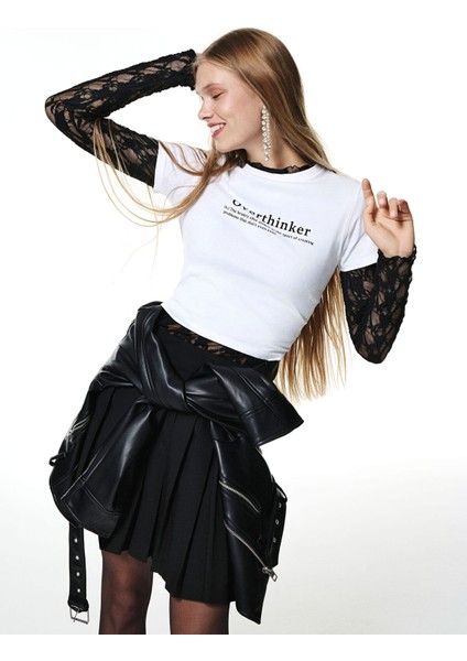 Yeni Sezon Bisiklet Yaka Slogan Baskılı Kadın Body