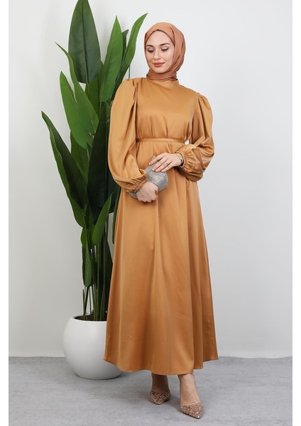 Ince Kuşaklı Saten Elbise Gold fırsatları