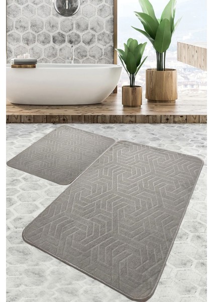 Yıkanabilir Lüx Armoni Kaymaz Taban Toz Leke Tutmaz 2'li Banyo Paspas Seti 60X90,60X50