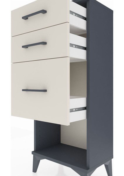 Arges Komodin 3 Çekmeceli 44X30X106 Antrasit-Aytaşı indirimleri