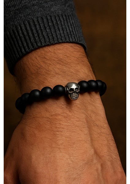 Hematıt Dogal Taşlı Kuru Kafa Detaylı Erkek Bileklik fiyatları