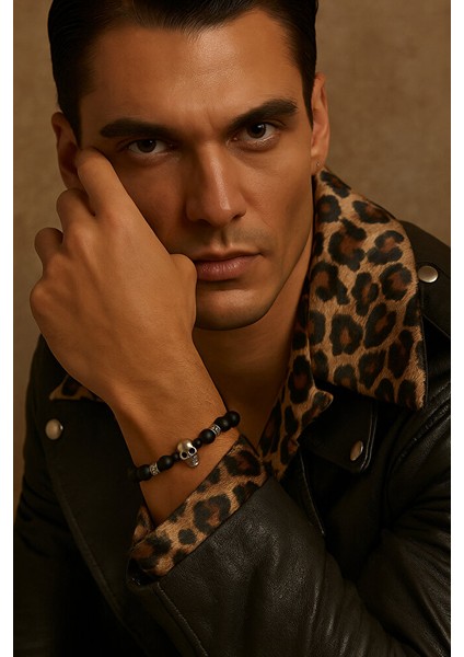 Hematıt Dogal Taşlı Kuru Kafa Detaylı Erkek Bileklik fırsatları