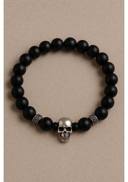 Hematıt Dogal Taşlı Kuru Kafa Detaylı Erkek Bileklik