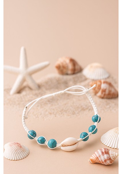 Turkuaz Taşlı Deniz Kabuğu Makrome Bileklik – El Yapımı Ayarlanabilir fiyatları