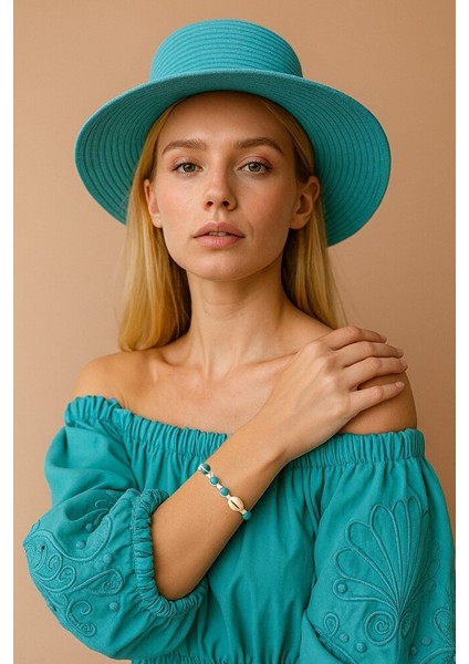 Turkuaz Taşlı Deniz Kabuğu Makrome Bileklik – El Yapımı Ayarlanabilir indirimleri