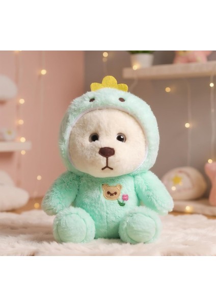 Şapkalı Peluş Ayıcık | Yumuşacık Uyku Arkadaşı, 35 Cm, Mint Yeşili | Çocuklar Için Doğum Günü Hediyesi | Ce Sertifikalı | Dinazor Kıyafeti Giyen Pufi Ayıcık