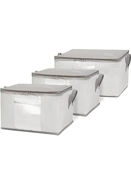 Textile 3&apos;lü Pvc Pencereli Stuff & Things Gri Çizgili Hurç Set fiyatları