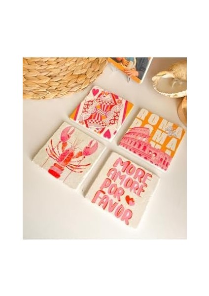 Modern Art Tasarımlı Altlığı Roma, Pembe ve Turuncu Kolezyum, Iskambil ve Temalı modelleri