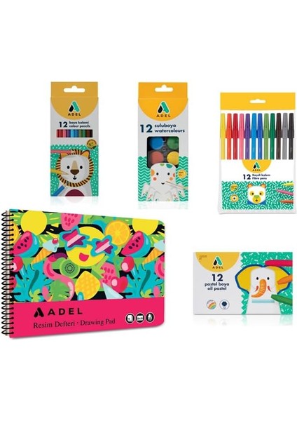 4’lü Seti + Resim Defteri 25X35, 12 Renk, Keçeli, Kuru,pastel ve Sulu, Fırça Dahil modelleri