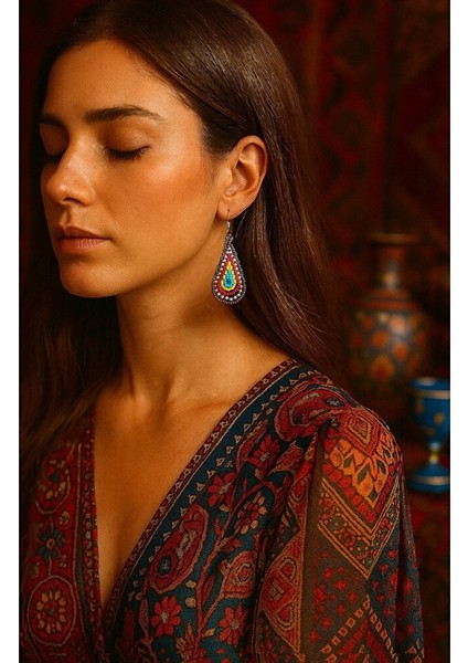 Renkli Boncuklu Damlacık Küpe – Bohem & Etnik Stil fiyatları