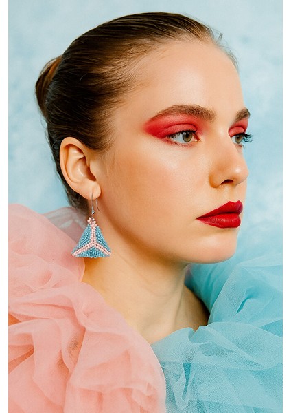 Üçgen Desenli Pembe & Mavi Miyuki Boncuk Küpe - El Yapımı fiyatları