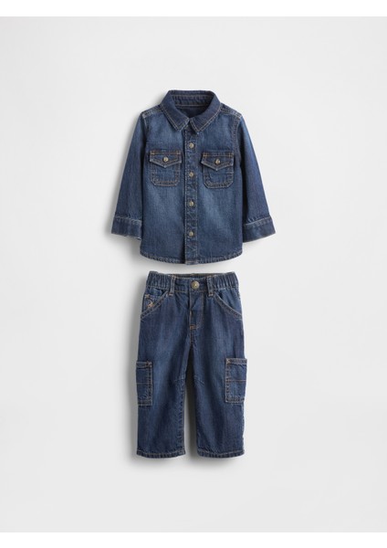 Bebek Lacivert Denim Outfit Set