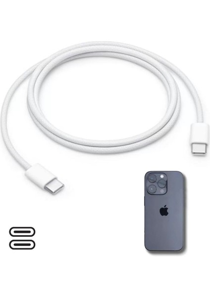 Apple 15/15 Pro Type-C To Type-C Hasır Örgü Hızlı Şarj Kablosu (1m) (4172)