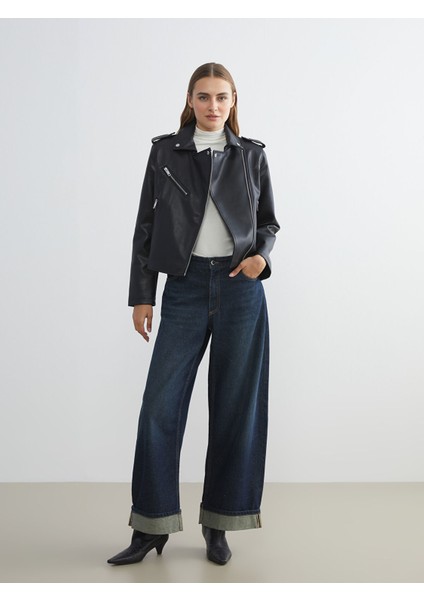 Yeni Sezon Biker Yaka Kadın Deri Görünümlü Ceket fiyatları