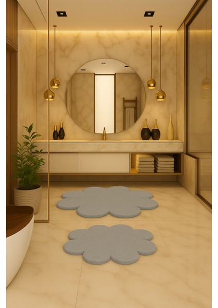 Yuvarlak Papatya Şekilli Ikili Banyo Paspası 80X80 ve 60X60, Yumuşak ve Soft Dokunuşlu modelleri