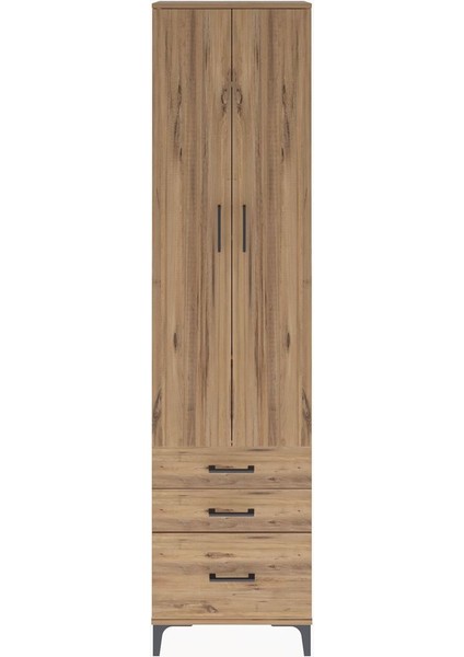 Arges Dolap 4 Raflı 3 Çekmeceli 2 Kapaklı 60X30X243 Çam-Çam